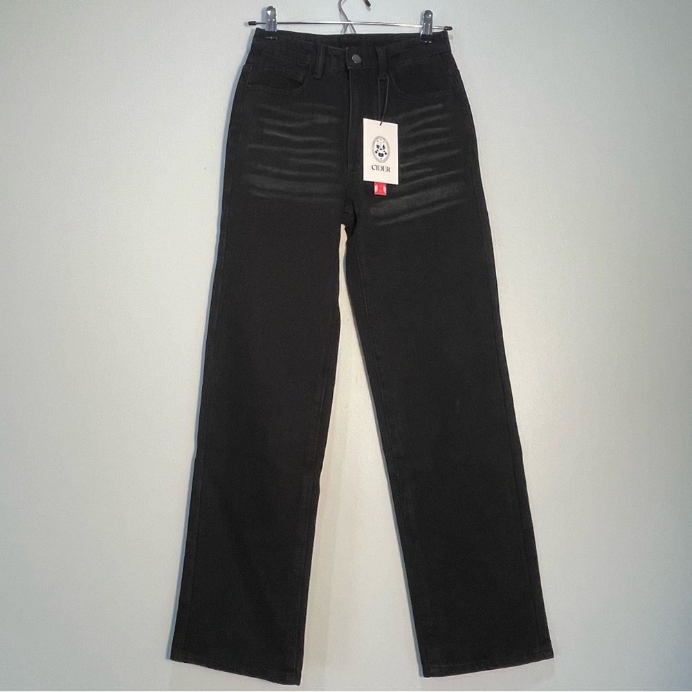 NWT CIDER DENIM Women's Jeans Black Straight Leg Size XXS
